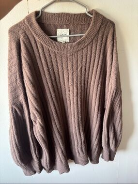 aerie Fuzzy Ribbed Knit Sweater in Brown